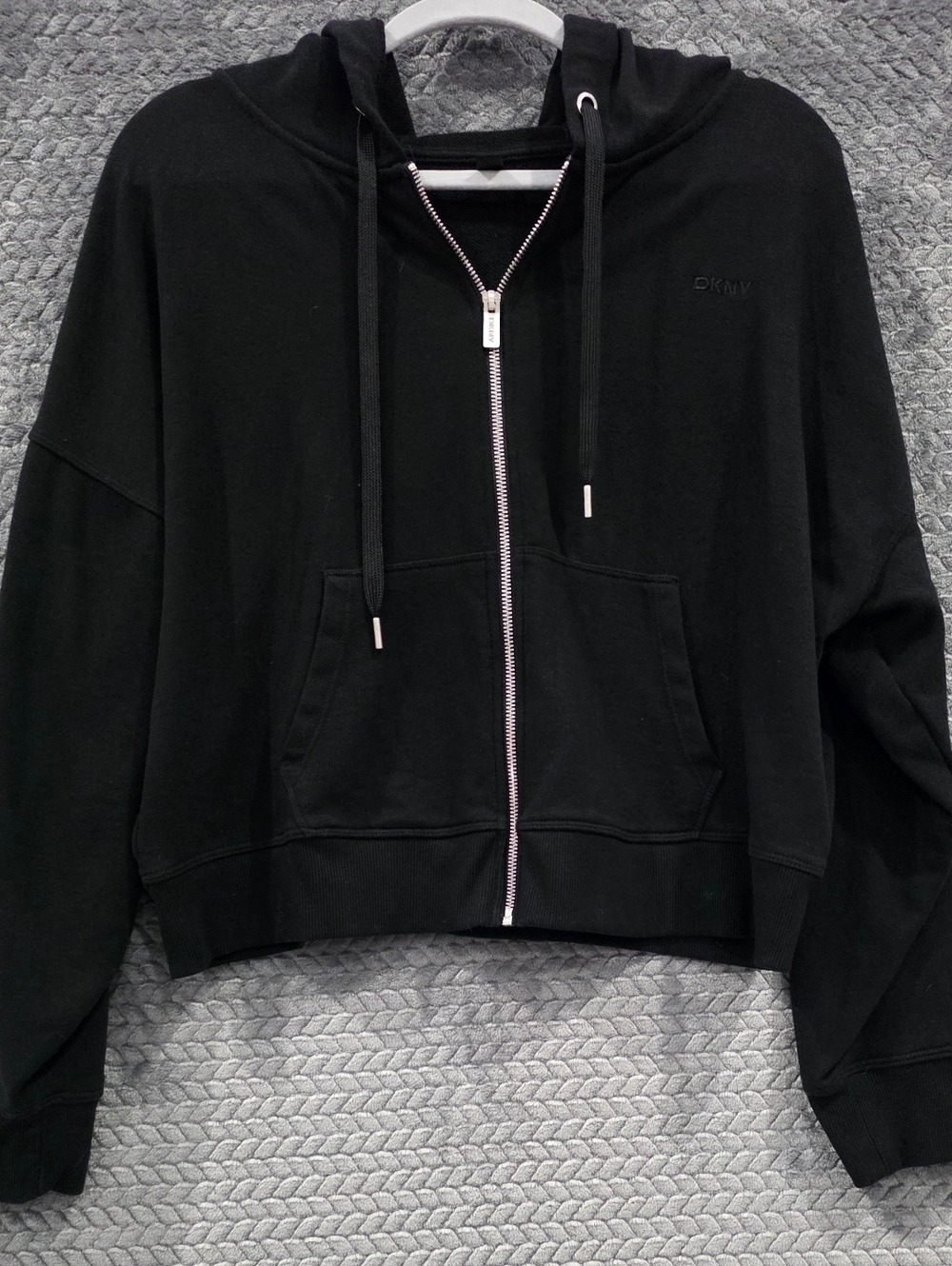 DKNY Black Cropped Zip-Up Hoodie